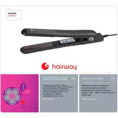 Вирівнювач для волосся (праска) Hairway 04048 MONOCERAMIC електр.упр темп