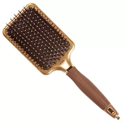 Опис товару Щітка масажна Olivia Garden Expert Care Rectangular Nylon Bristles Gold & Brown L