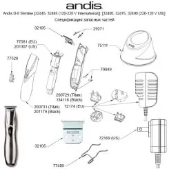 Фото Машинка для стрижки волос триммер Andis D-8 Slimline Pro Li T-Blade Titan аккумуляторная, 4 насадки - 4