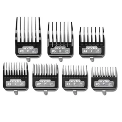 Фото товару Набір насадок Andis BG Series Premium Metal Clip Comb 1,5; 3; 4; 10; 12; 19; 25 мм