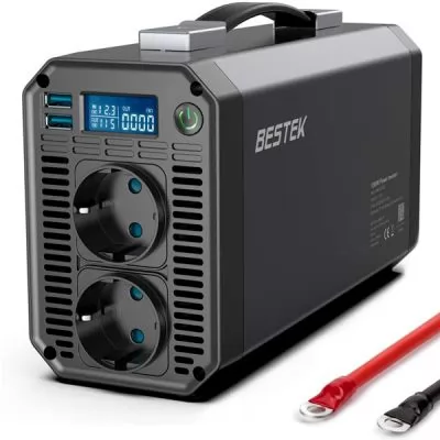 Інвертор-перетворювач напруги Bestek 12-220 Вольт 50 Герц 1200 Ватт, модифікована синусоїда. 2 EU розетки, 2 USB порти, дисплей