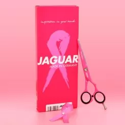 Фото Ножницы для стрижки Jaguar White Line Pastell Plus Offset Pink Ribbon розовые. Длина 5,50" - 2
